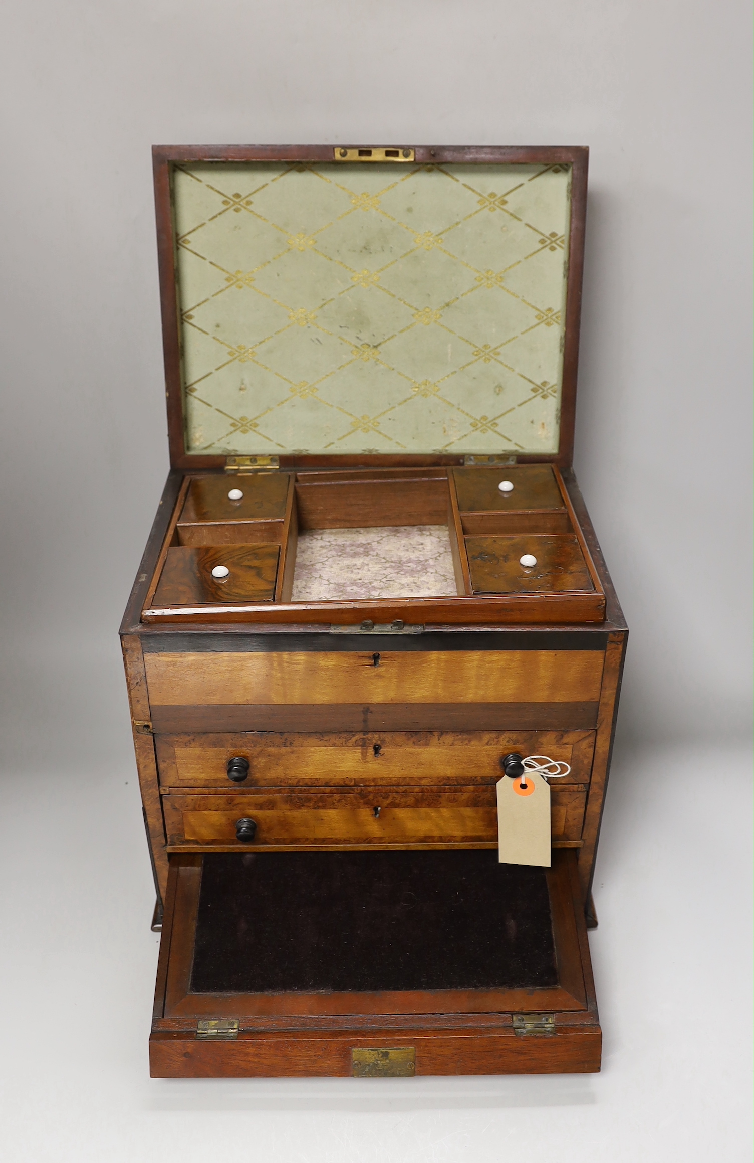 A Victorian satinwood and burr walnut workbox, 29cm